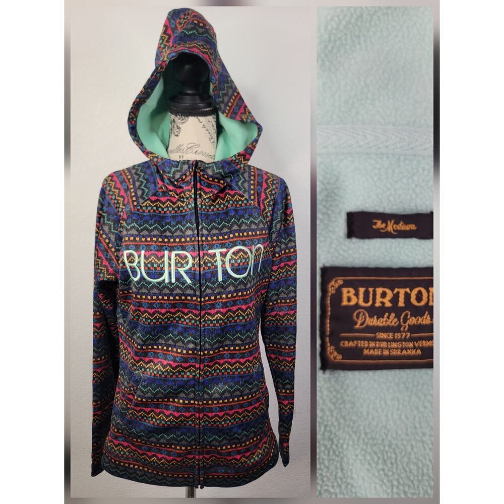 BURTON Womens Multicolor Full Zip Fair Isle Peak Fleece Hoodie Medium